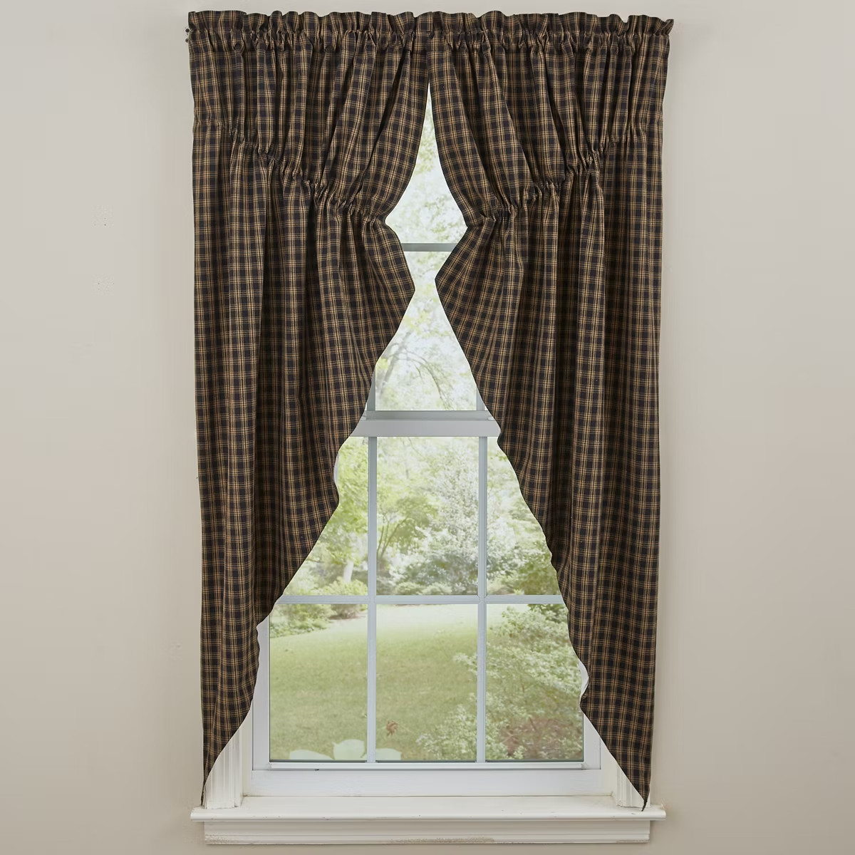 Prairie Swag Window Curtains Black Gingham 72 x 63 Country Farmhouse Primitive