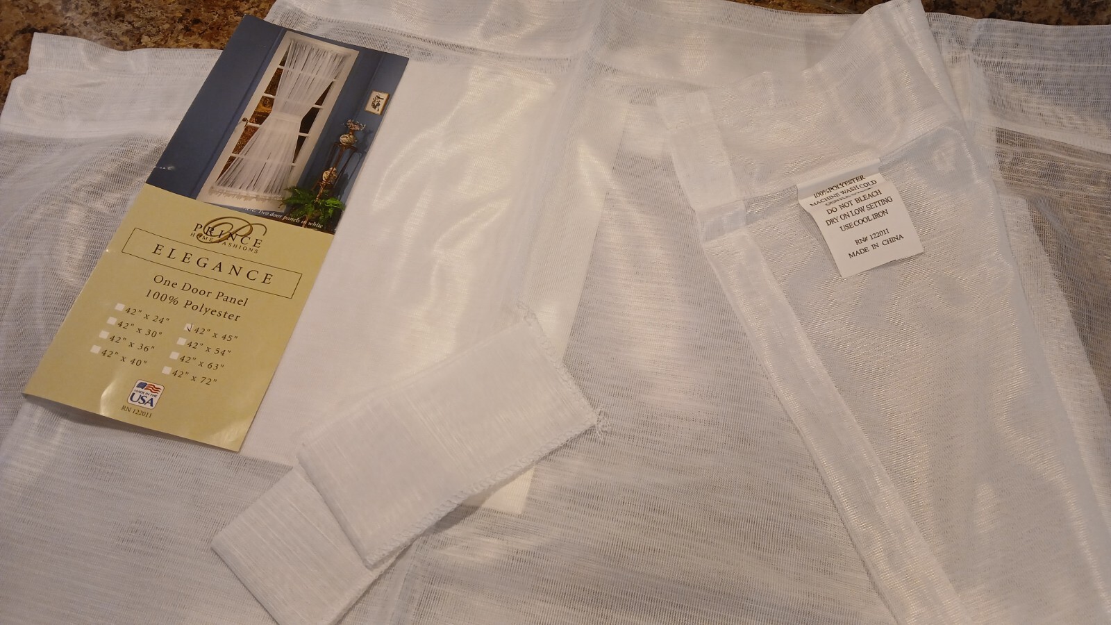 1 Prince Home Fashions Sheer Door Panel w/tieback White 100% Poly 42″w x 45″l