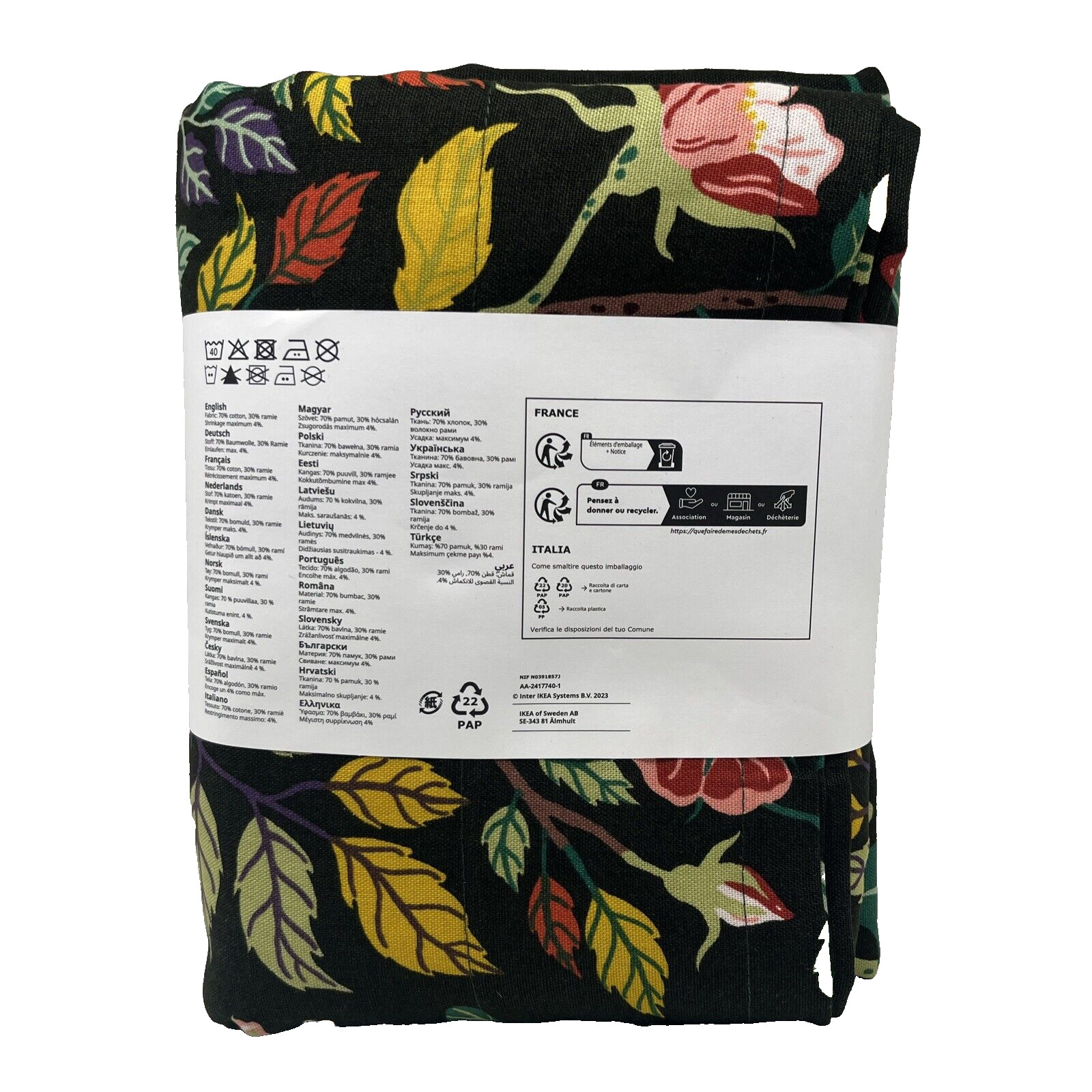 New IKEA VILDPERSILJA Curtains 1 Pair Black-Green Floral Pattern 905.834.04