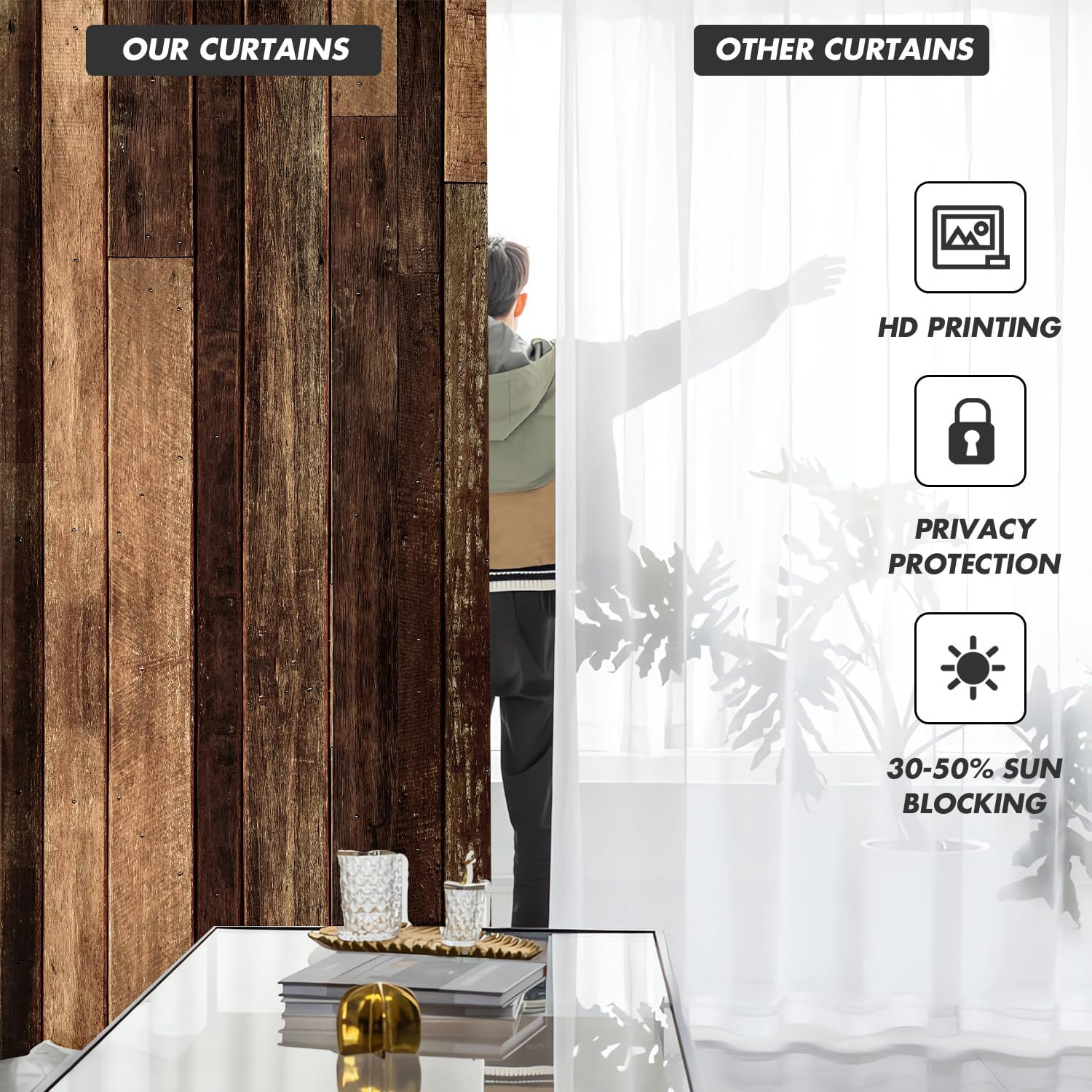 Brown Western Kitchen Curtains Mini 27.5»W X 39»L Farmhouse Antique Barn Door