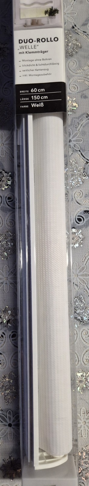 Duo roller blind «wave» white 60×150 cm clamp carrier