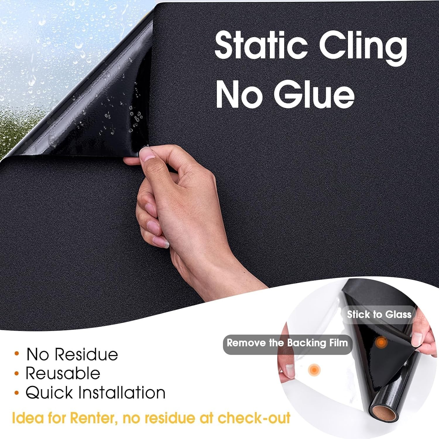 100% Privacy Blackout Window Film, UV Blocking, Easy to Install – 35.4×78.7 Inch