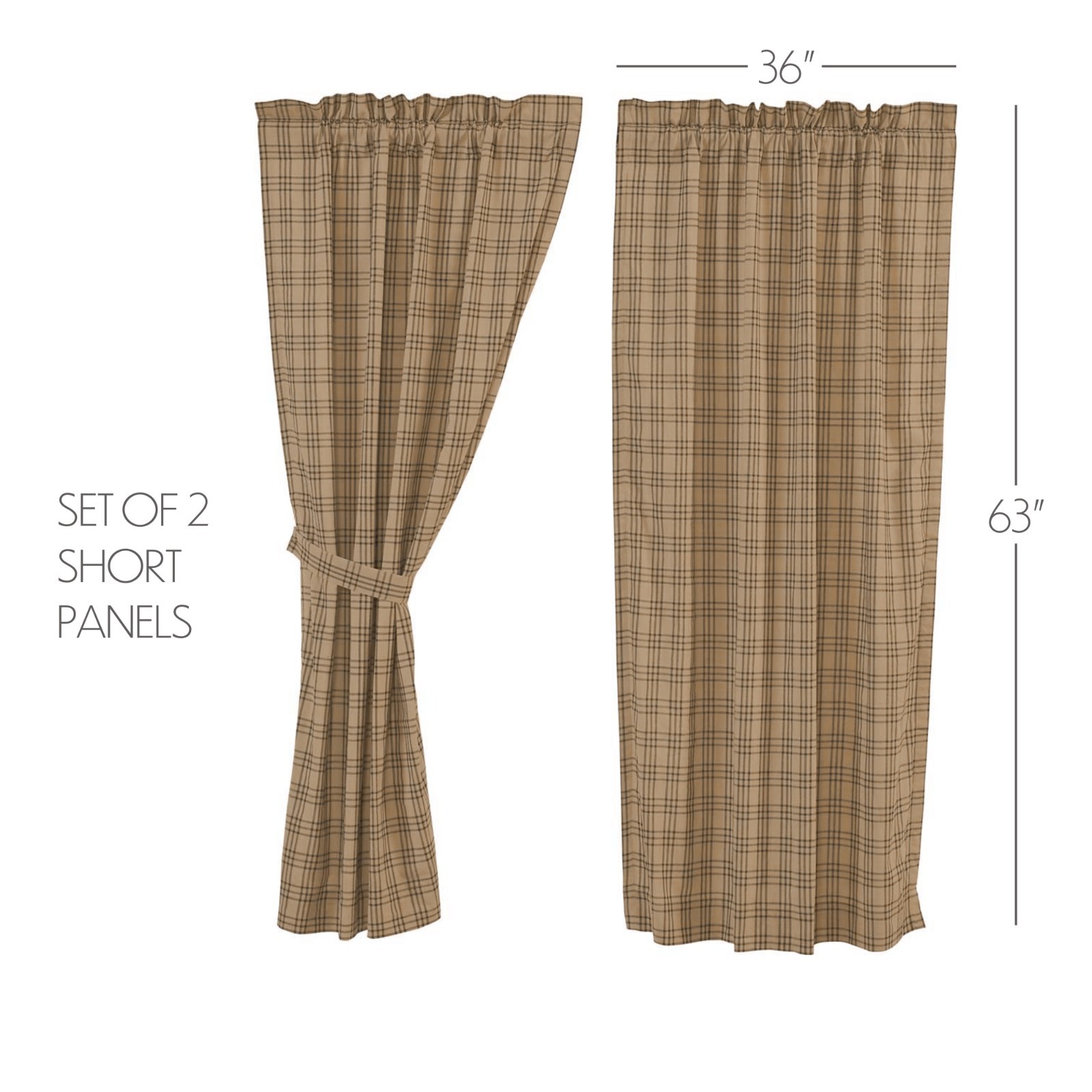 VHC Sawyer Mill Charcoal Plaid Short Panel Curtain Set of 2 63×36