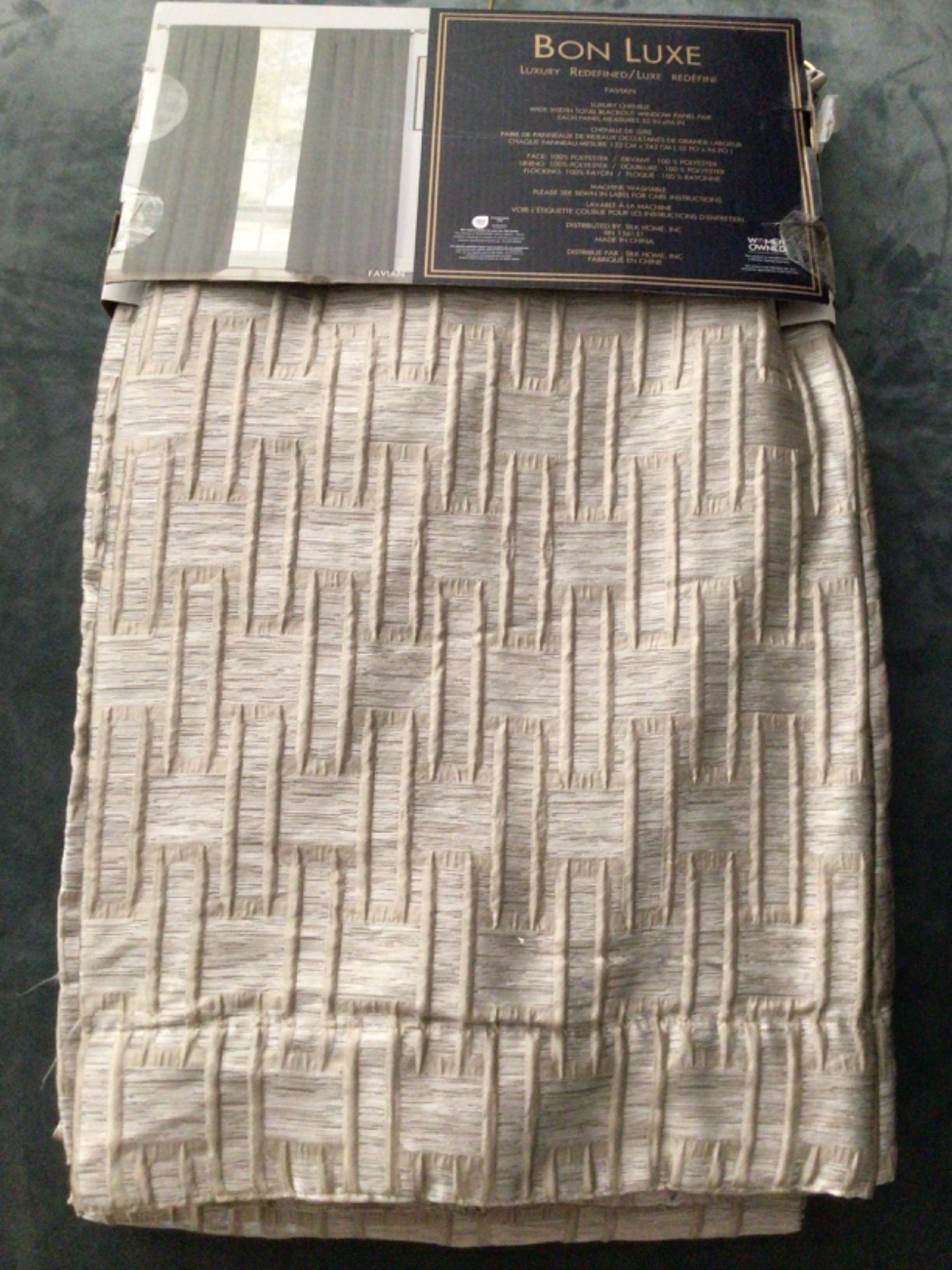 BON LUXE 52 x 96 BLACKOUT curtain panels FAVIAN NEUTRALS 2 PC Set