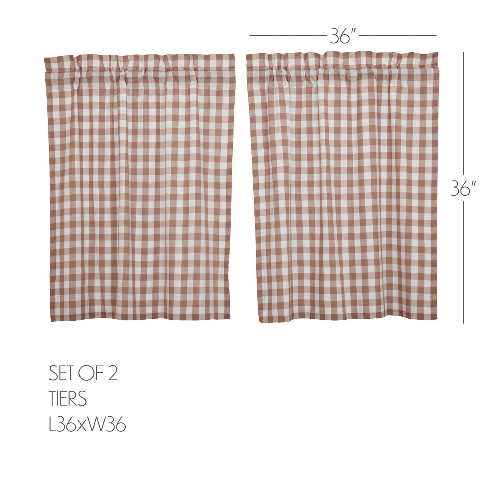Farmhouse 36″x36″ Tier Pair Brown Rod Pocket Kitchen Window Curtains VHC Brands