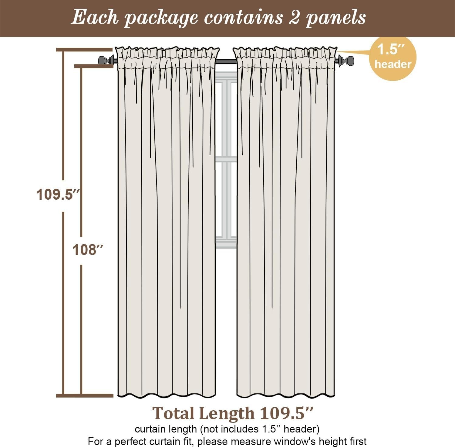 Soft Airy Faux Linen Curtains 50W x 96L – Perfect Light Filtering Drapes Set