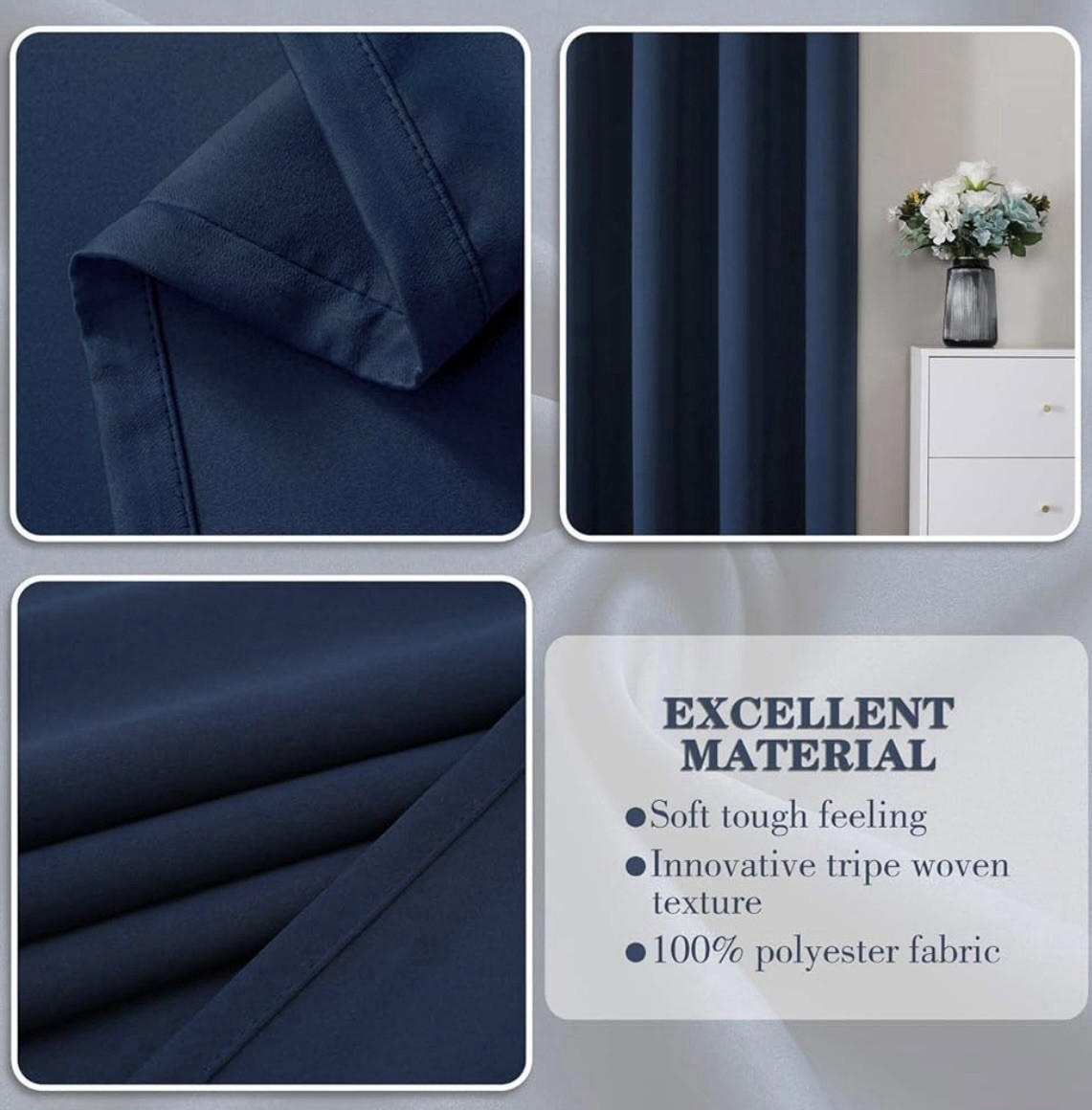 Blackout Curtains W52 x L84 Inch 2 Panels Set, Thermal Insulated Navy Blue