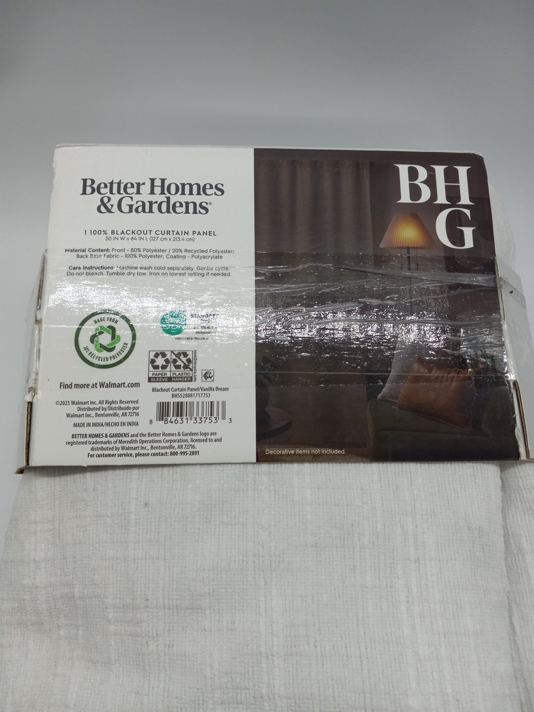 Better Homes & Gardens Vanilla Texured Blackout Single Panel 50″x 84″ Cream