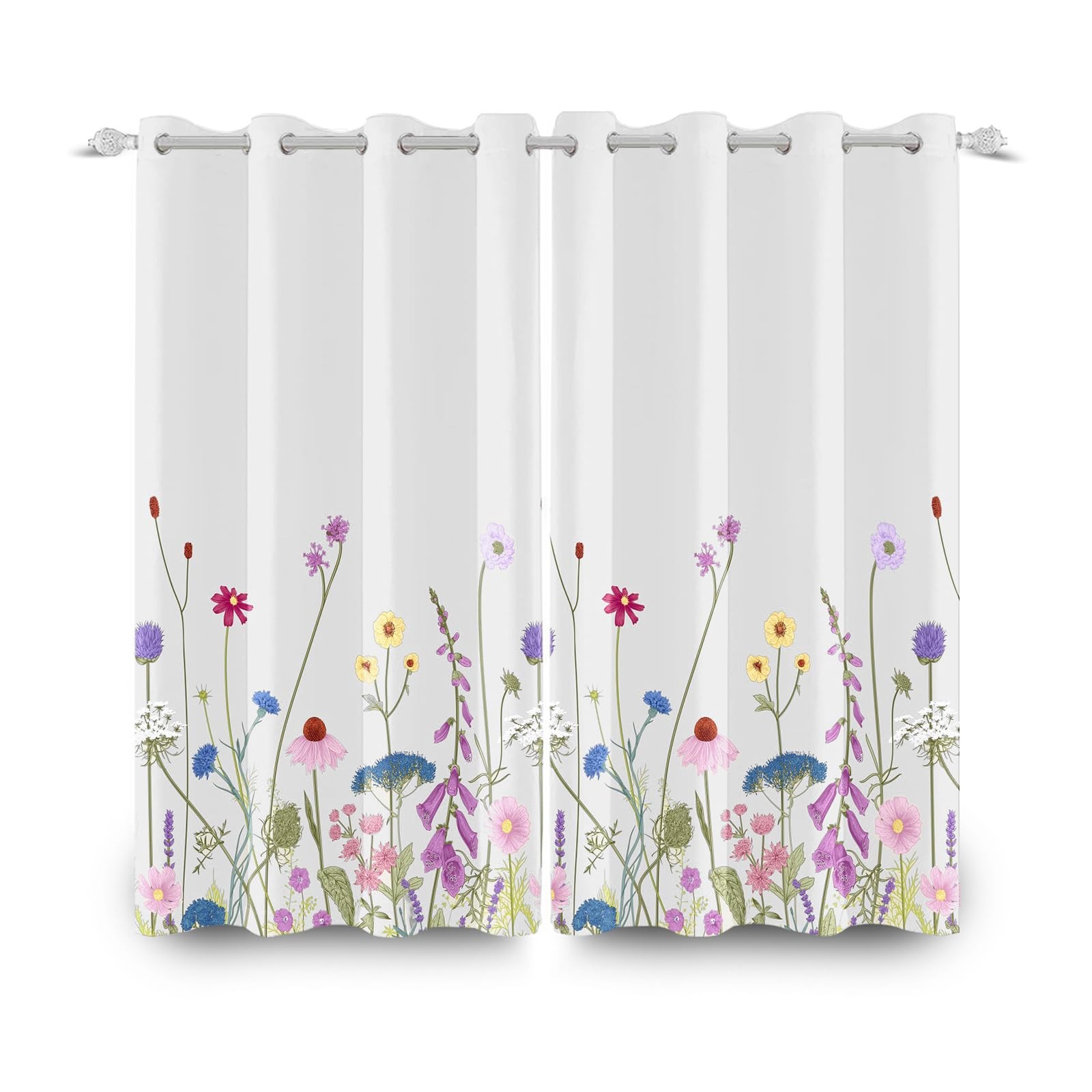 Wild Flowers Decorative Window Curtains Grey White Spring Garden Window Treat…