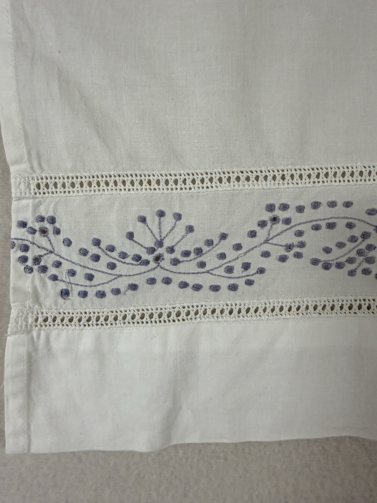 Cafe Curtain Set Panels White Embroidered Lavender Cottage Shabby Farmhouse 4