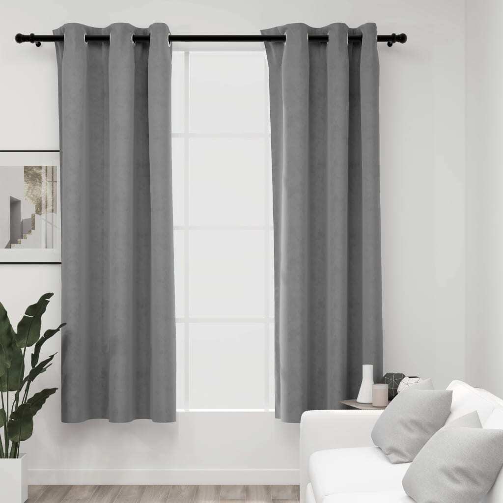 Curtains 2 Pcs Roller Blackout Curtains Window Blinds with Rings Velvet vidaXL