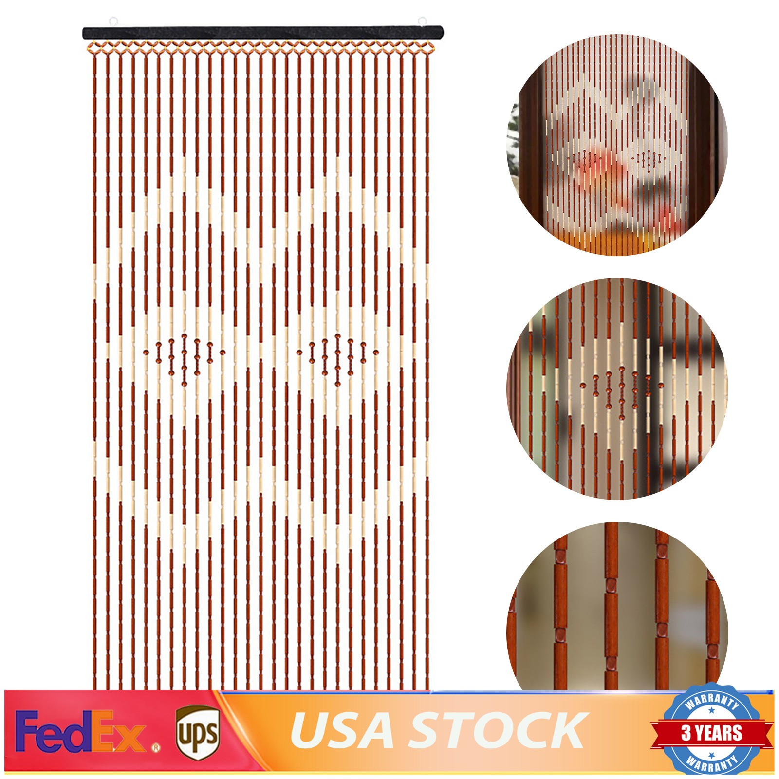 Vintage Boho Hippie Style Beaded Doorway Curtain, Wood Beads, 27 strand NEW