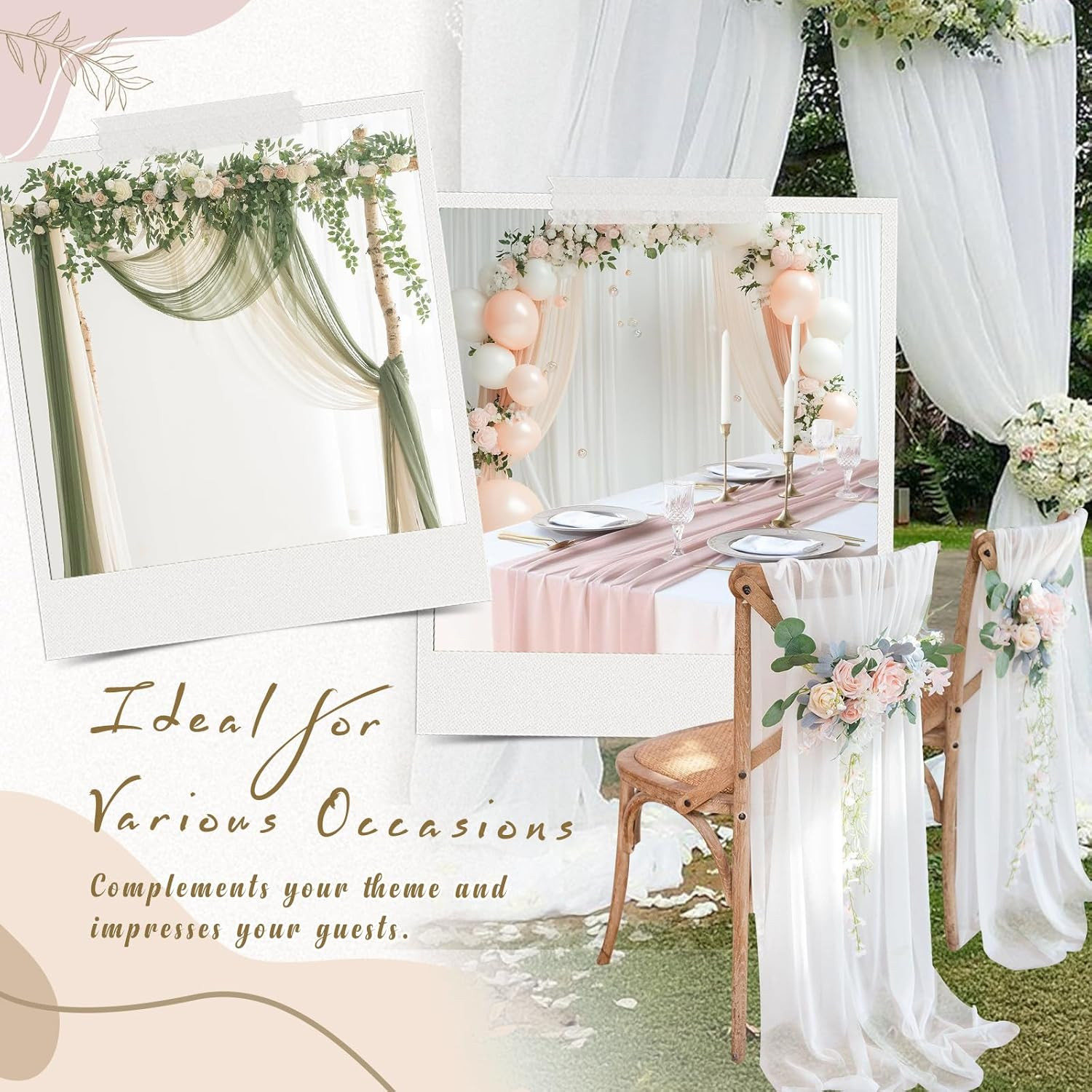 Chiffon Weeding Arch Draping Fabric White Drapes for Backdrop(1 Panel – 28″ X 19