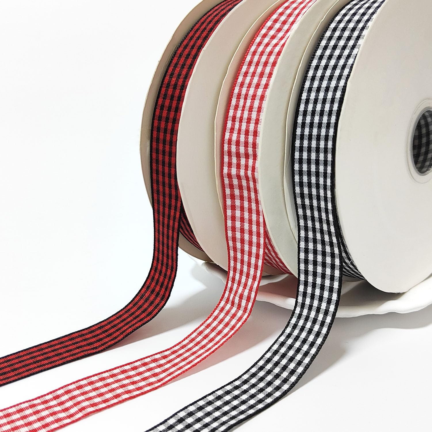 3/4 Inch 50 Yards Black Red Checkered Buffalo Plaid Gingham Ribbon Craft Bows