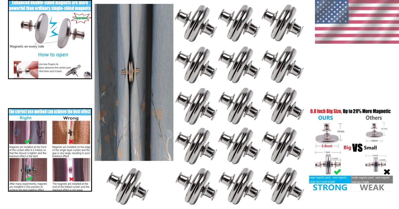 Magnetic Curtain Clips 16 Pairs Heavy Duty Curtain Magnets for Drapery