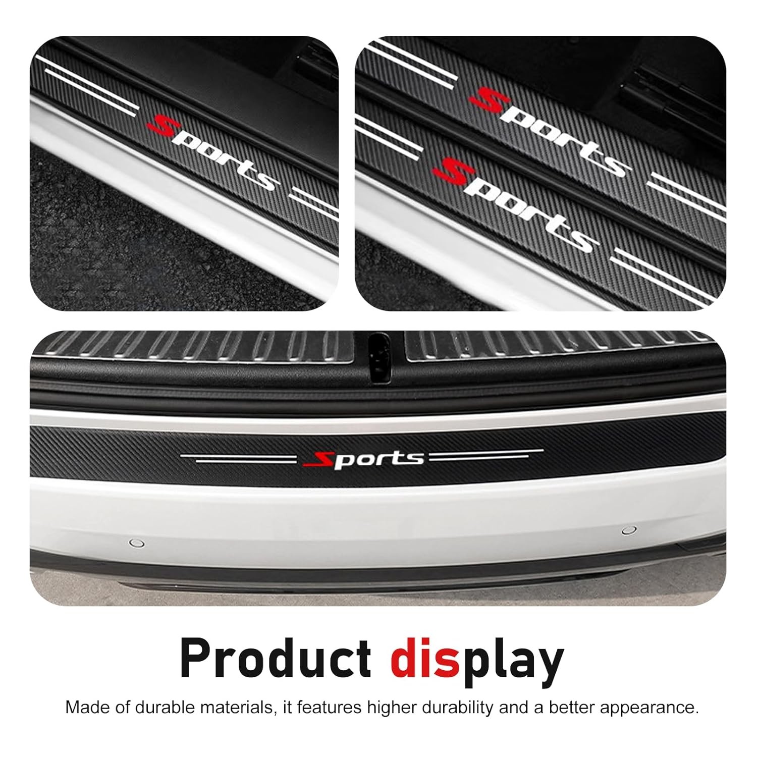 9 PCS Car Door Sill Protector, Carbon Fiber Rear Bumper Guard Strip, Leather Thr