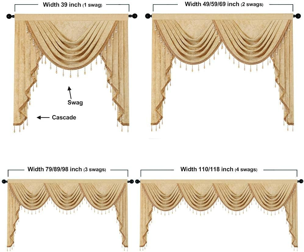 Thick Chenille Window Curtains Valance for Living Room Gold Swag Valance