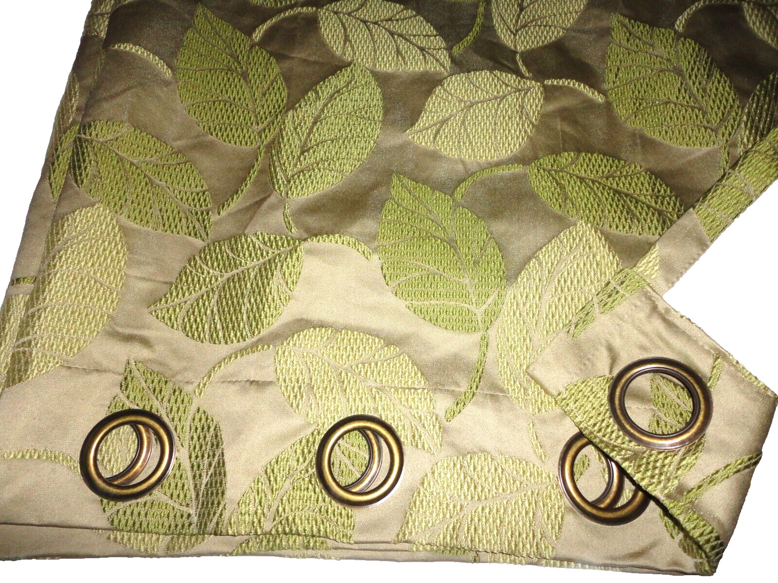 PIER 1 IMPORTS FREEMONT LEAF MOTIF GREEN DAMASK (2)GROMMET PANELS CURTAIN 50X105