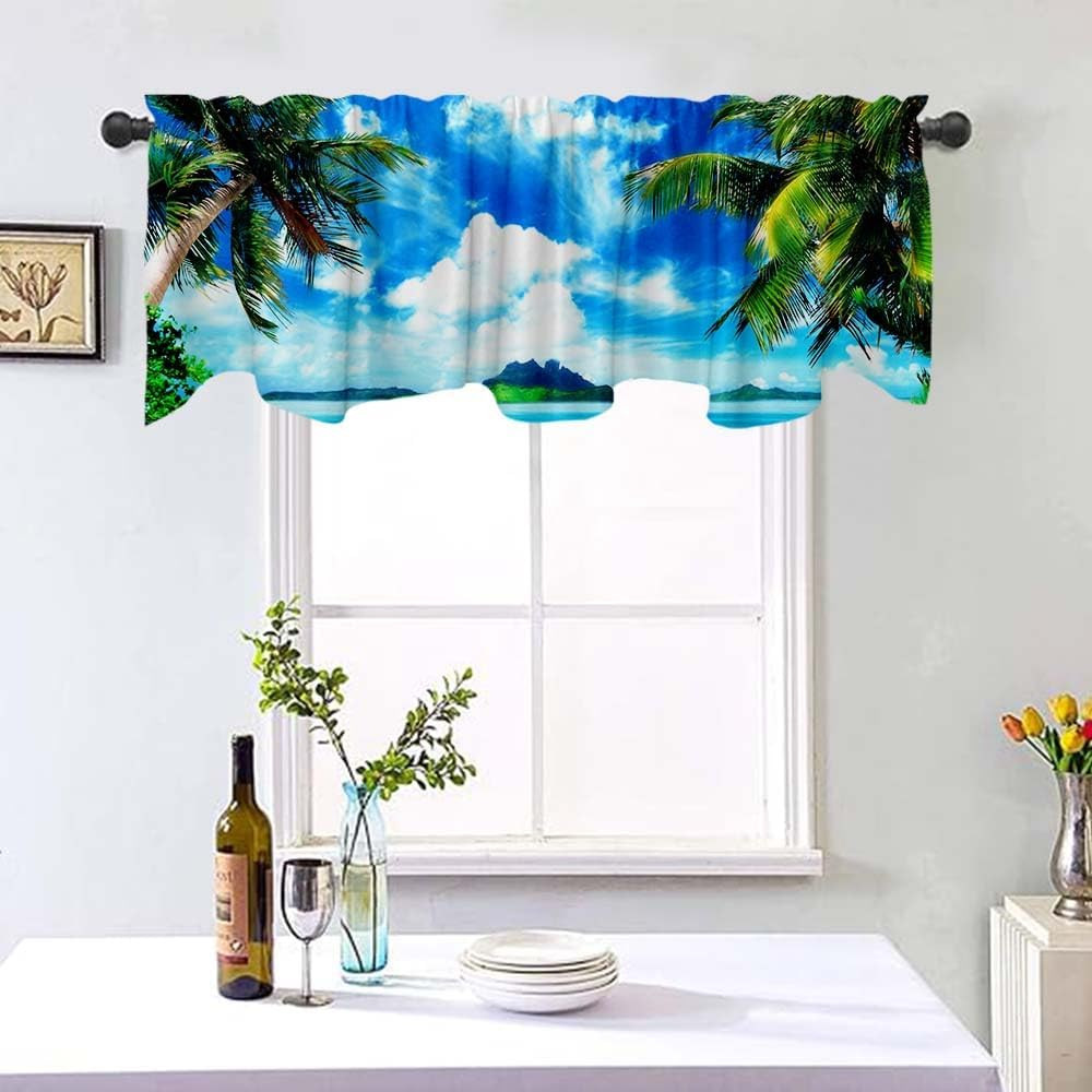 54X18 Inches Summer Hawaiian Seaside Window Treatment Valance Sand Beach Tropic