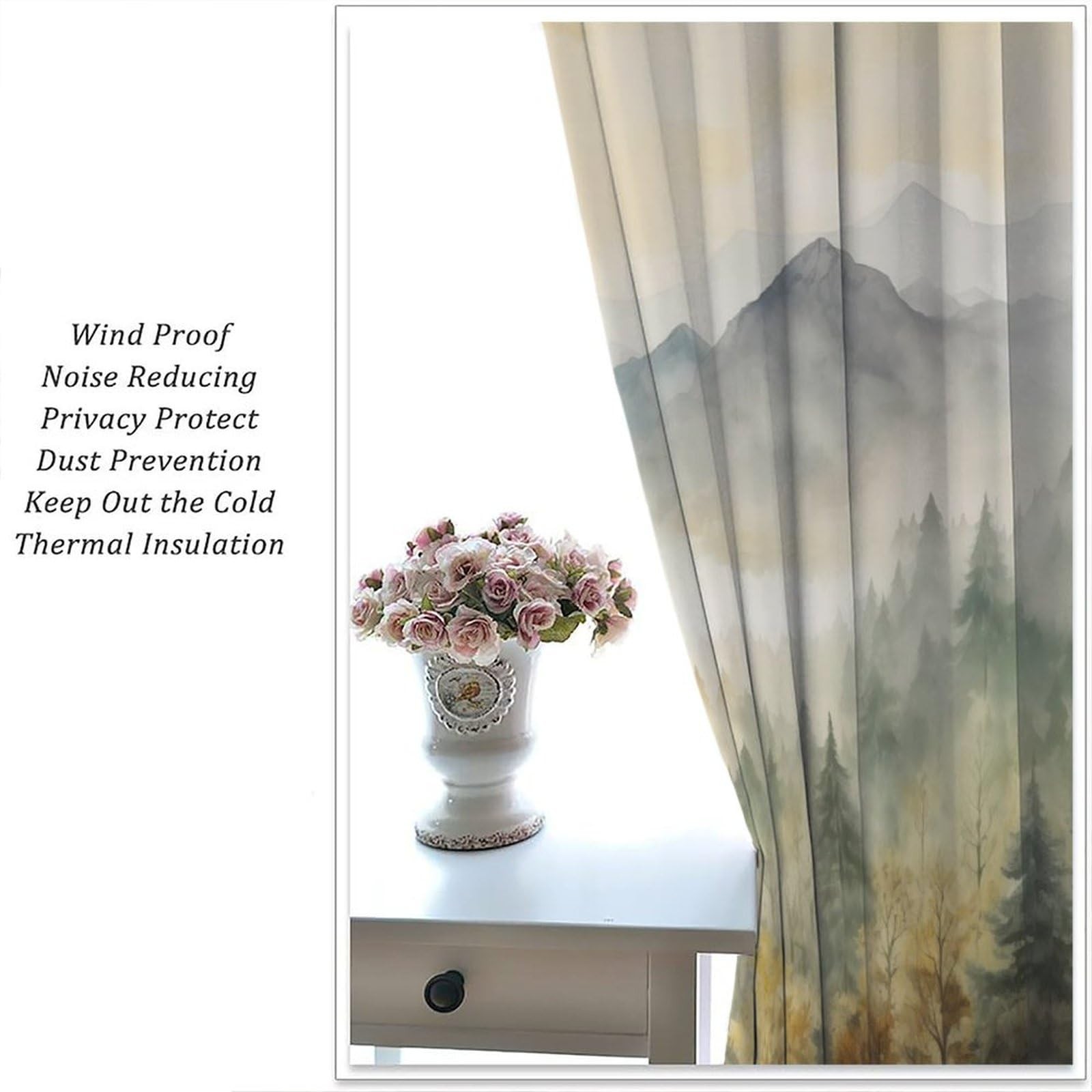 Forest Blackout Curtain for Kitchen, Mountain Forest Nature Tree Woodland Rod…