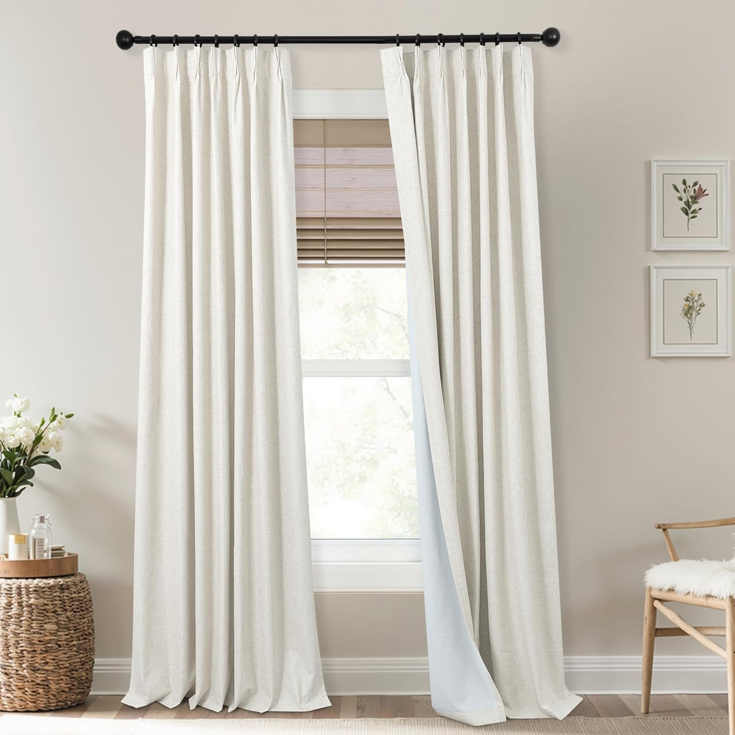Extra Long Linen Blackout Curtains 92″ for Bedroom Living Room – 2 Panels Set