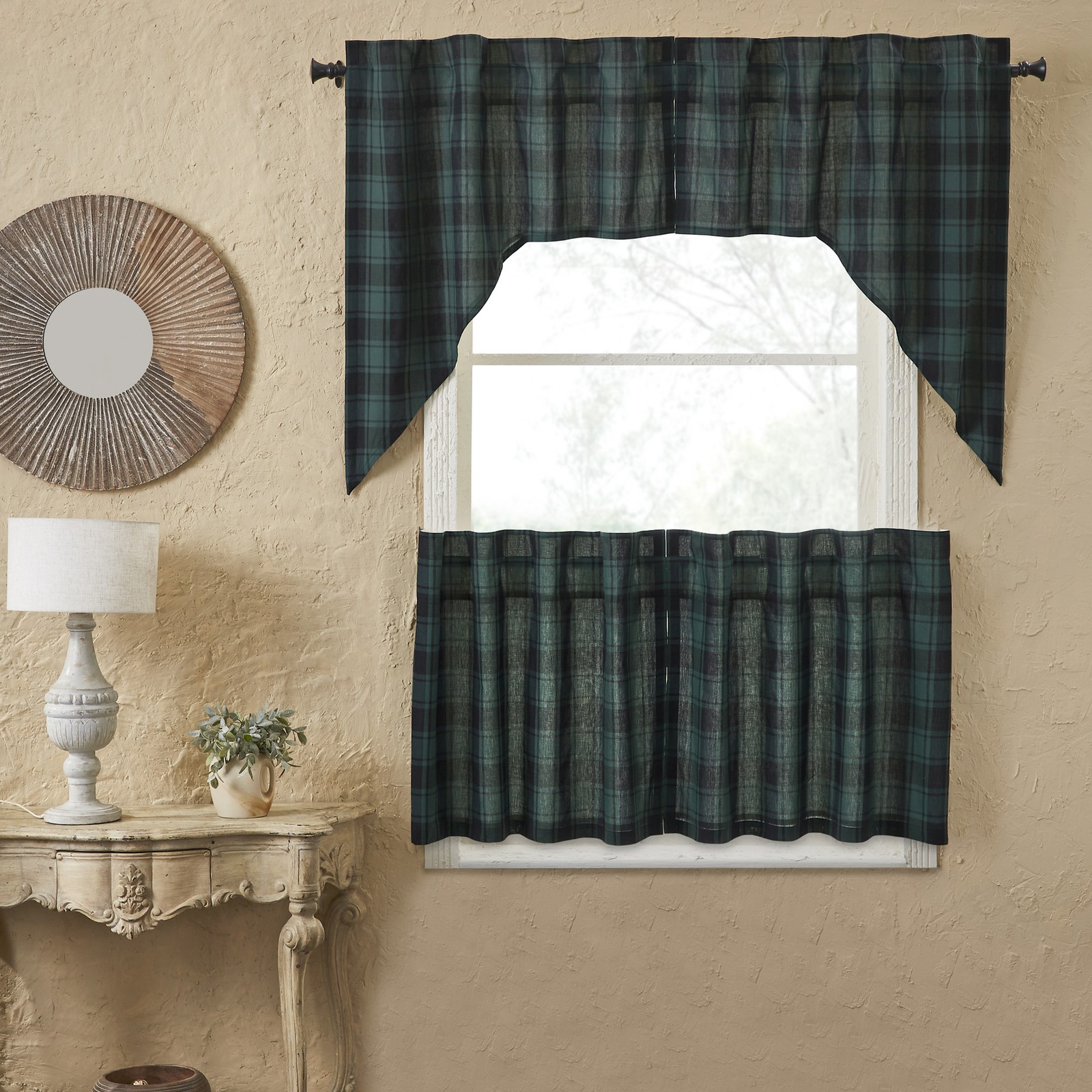Pine Grove Pine Green Curtain Set (2 Swag 36×16 ; 2 Tier 24×36) VHC Brands