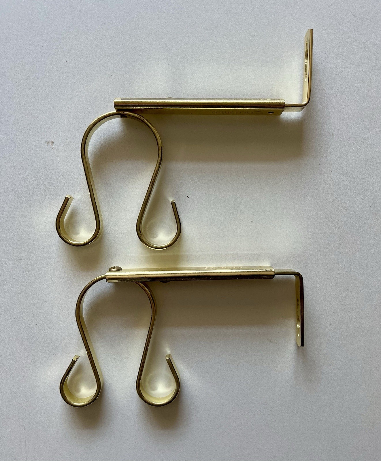 Vintage MCM Brass Double Gooseneck Window Shag Drapery Hooks Set of 2
