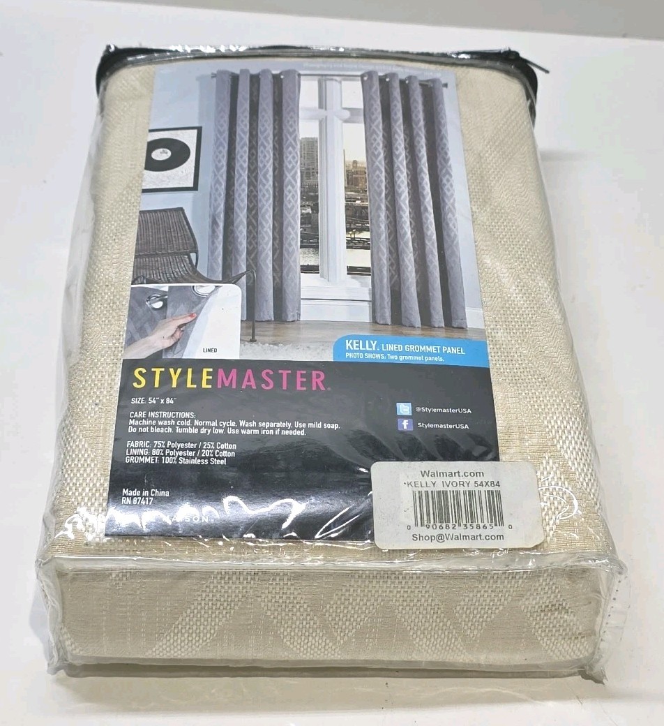 Style Master Kelly Ivory Faux-Silk 54″ x 84″ Embroided Faux Silk Grommet Panel