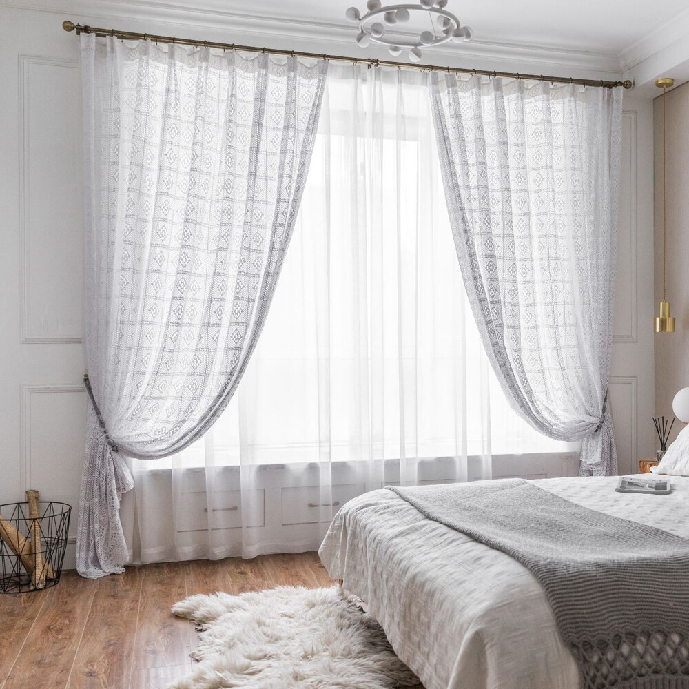Modern Crochet Curtain for Living Room Window Drape 1 Panel Treatment Home Decor