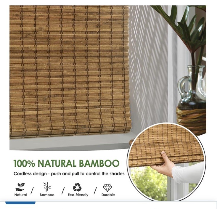 LazBlinds Cordless Bamboo Blinds Roman Shades 46”x64” Driftwood No Tool Install
