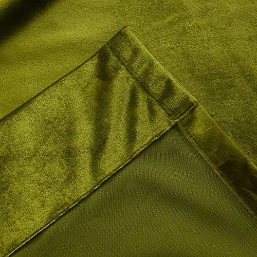 Velvet Curtains 2 Panels Set, Block Light 52″W x 84″L (Pack of 2) Olive Green
