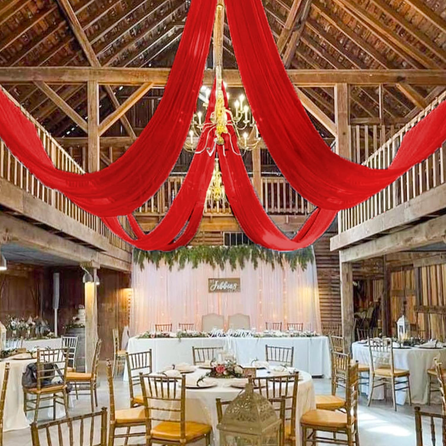 Red Chiffon Ceiling Drapes for Weddings & Parties – 2 Panels 5x20ft