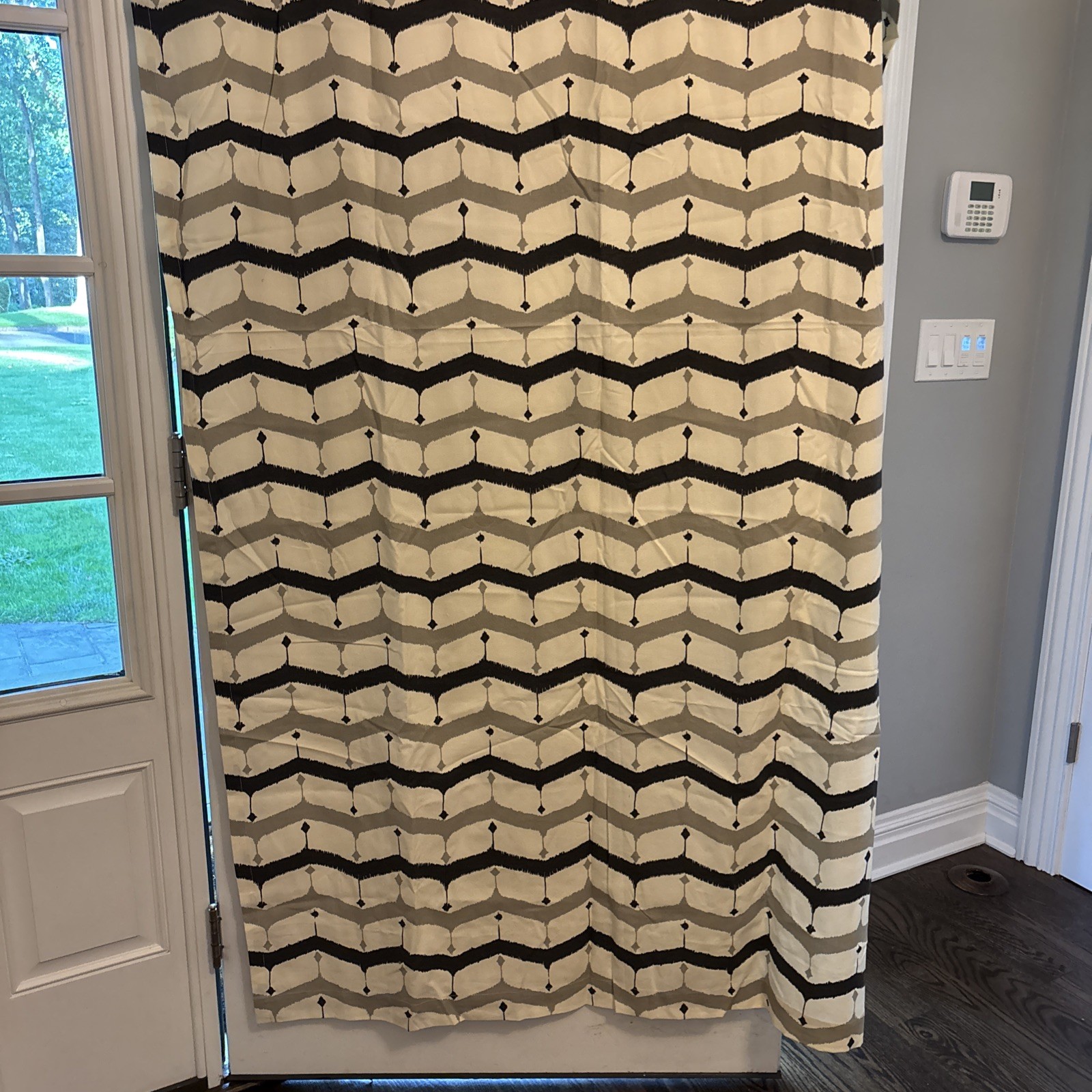 West Elm 48”x84” Curtain Panels Pair Gray Black Ivory Geometric Cotton Drapes