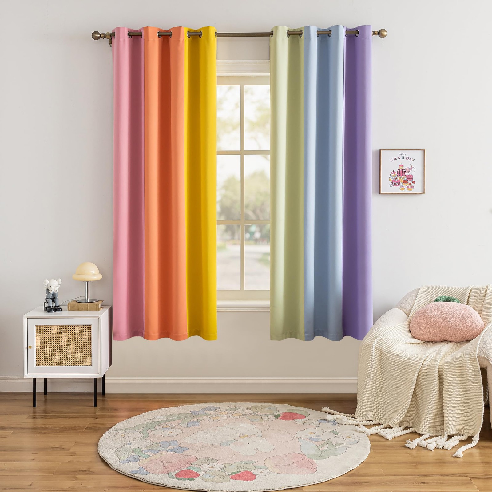 LCOOMZEN Rainbow Curtains Made with a Patchwork of Pink, Orange, Yellow, Gree…
