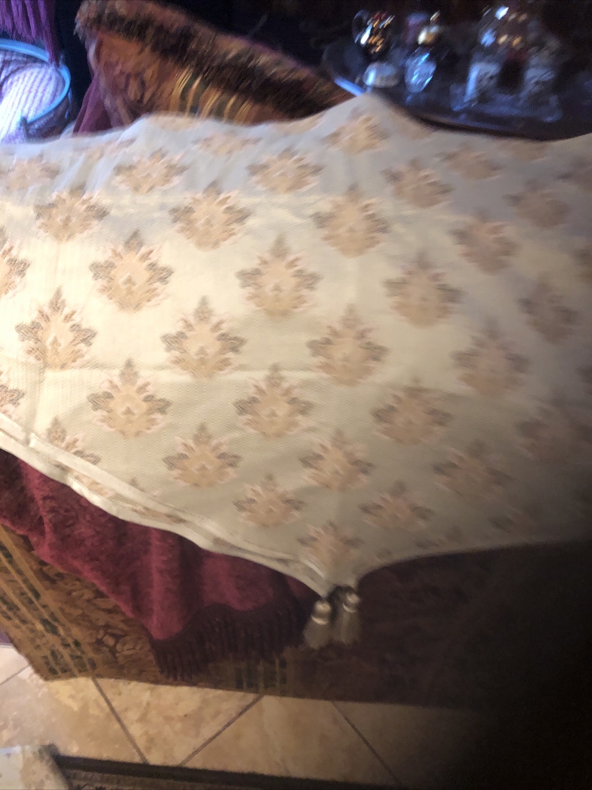 2 Croscill Classics Sage Gold Brocade Tasseled Ascot Valances 40″W x 25″L
