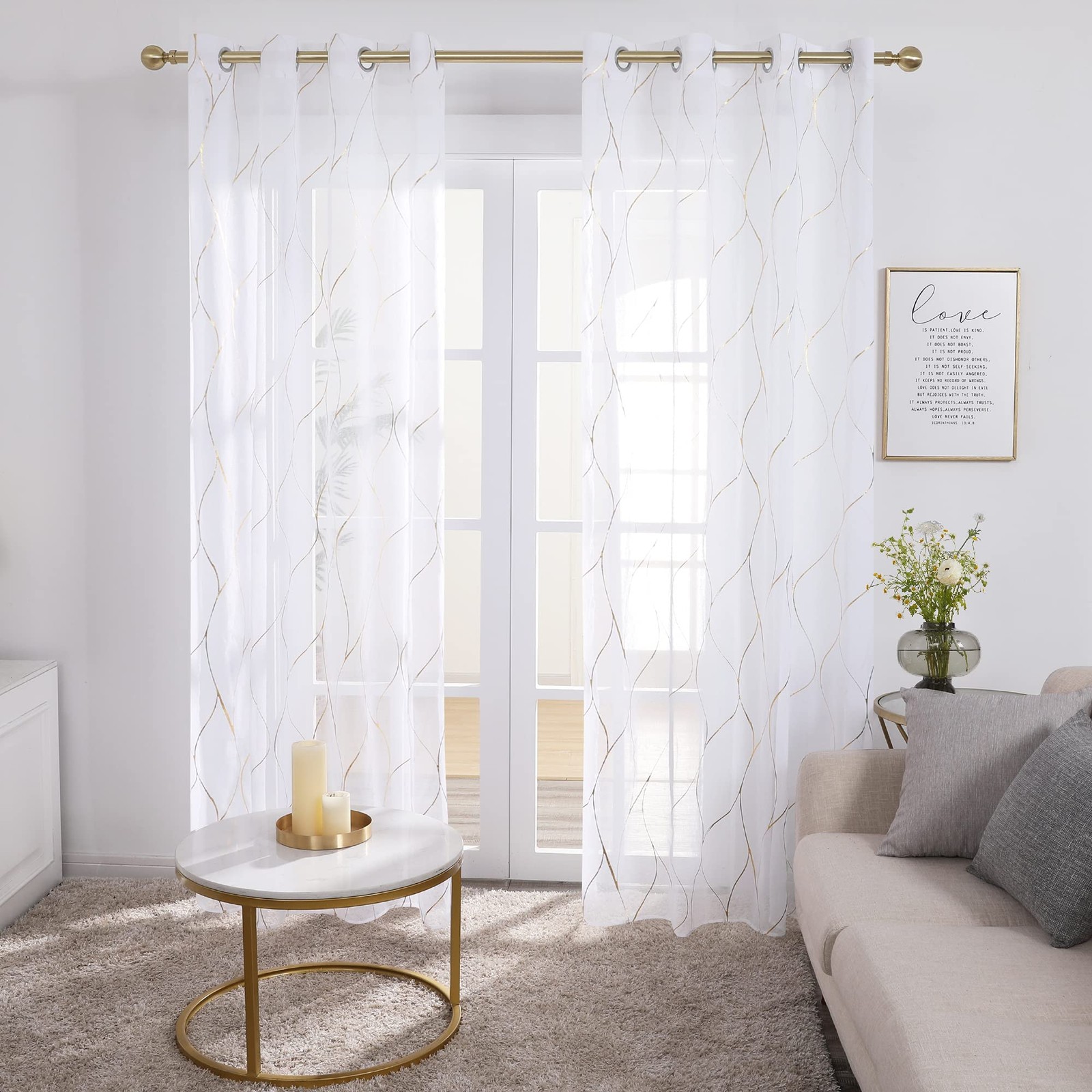 Semi Sheer Curtains 2 Panels, 52W x 108L Inch Each, Grommet Top Voile, Light-…