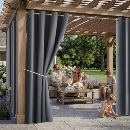Waterproof Outdoor Curtain W52 x L84 – Grommet 52″W x 84″L (Pack of 2) Mid Gray