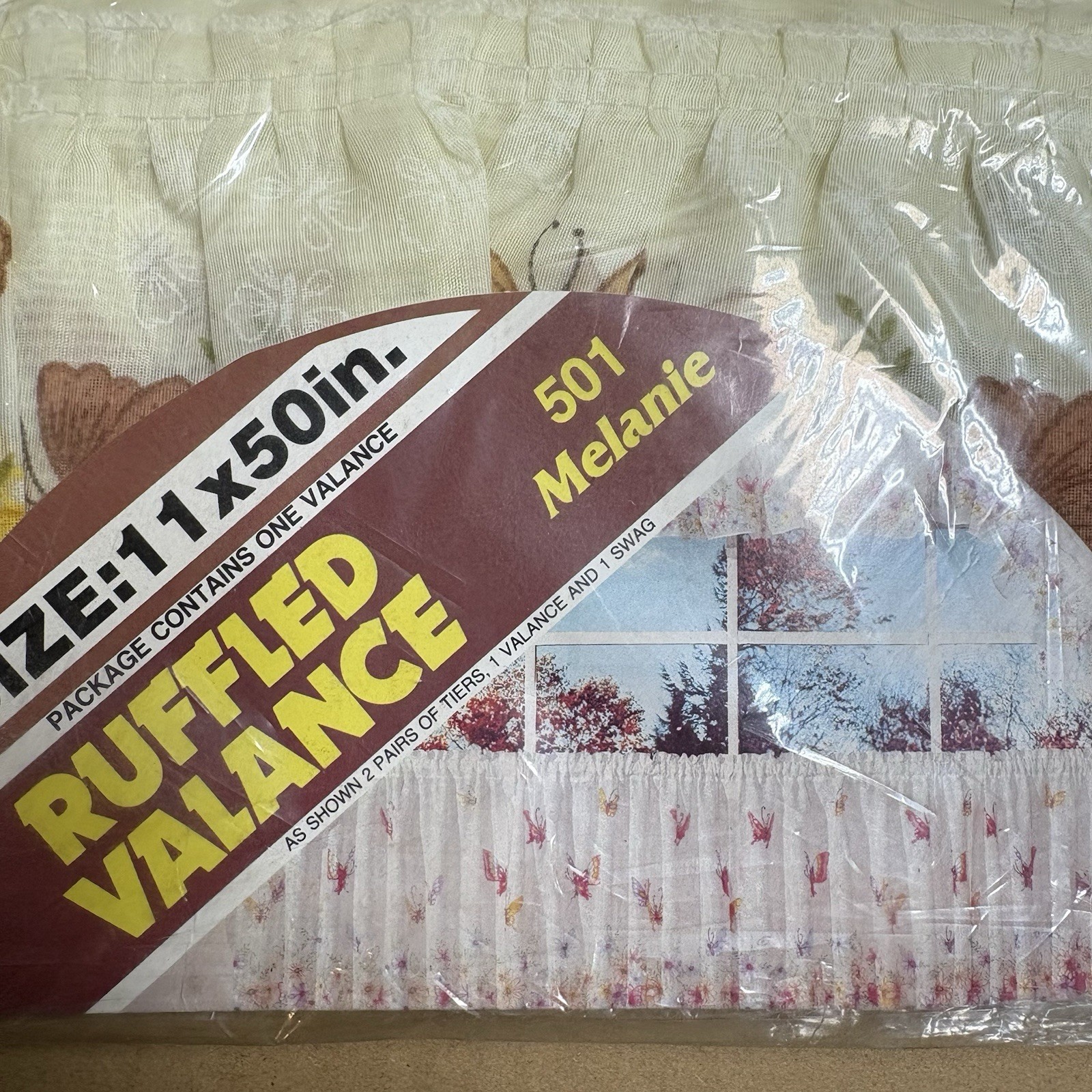 Vintage Kmart Ruffled Valance 501 Melanie 11×50” Floral Butterflies NIP