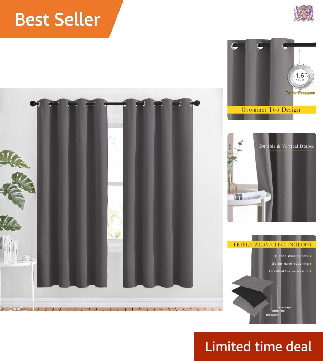 Blackout Thermal Curtains 52×72 Inch Grommet Noise Reducing Room Darkening