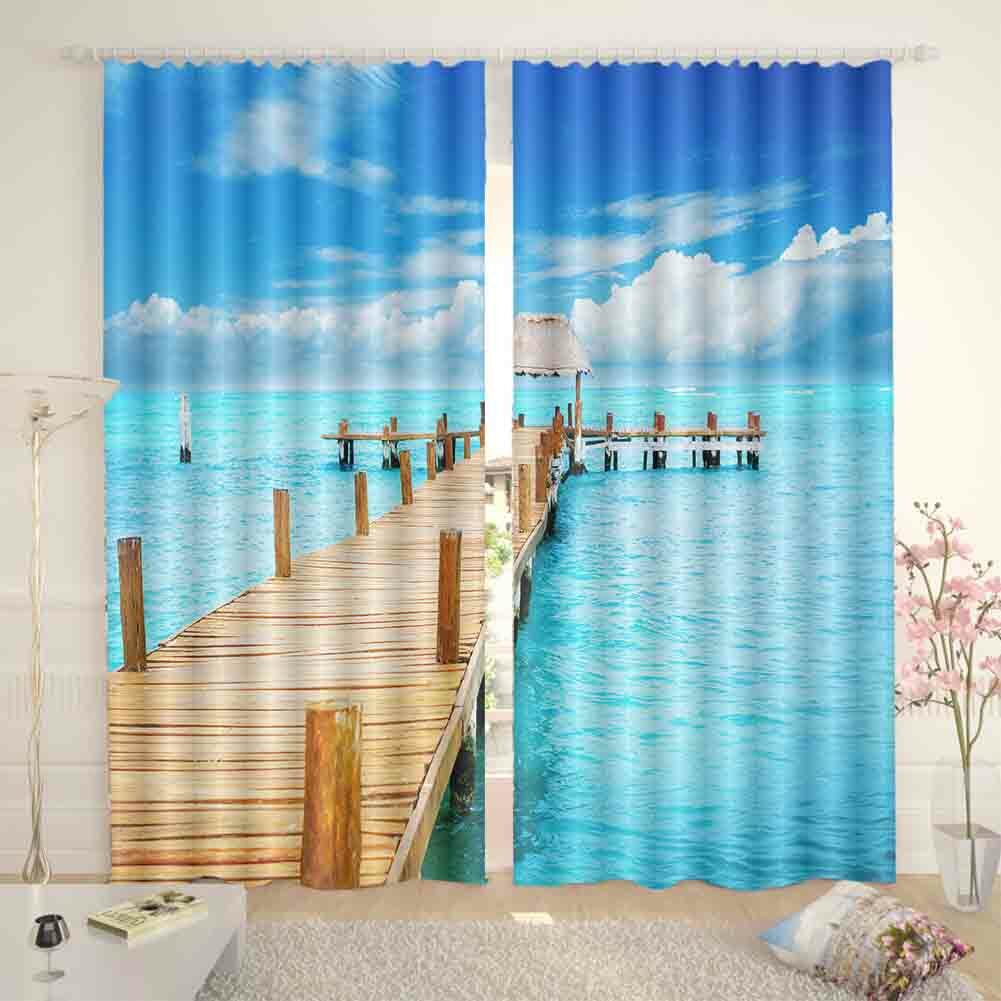Bridge Left Right Water 3D Curtain Blockout Photo Printing Curtains Drape Fabric