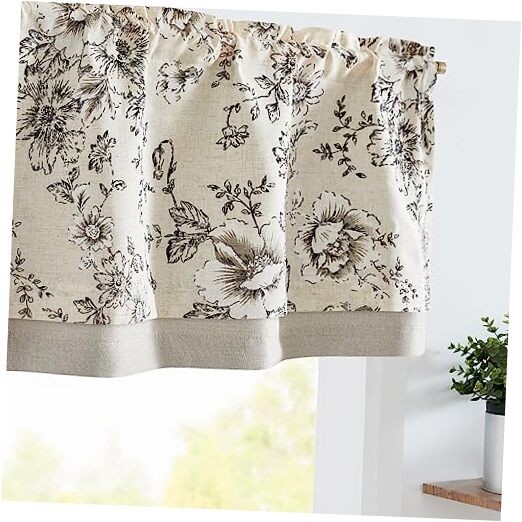 Polyester Blend Valance Curtain 50″W x 16″L (Pack of 1) Floral Black on Beige