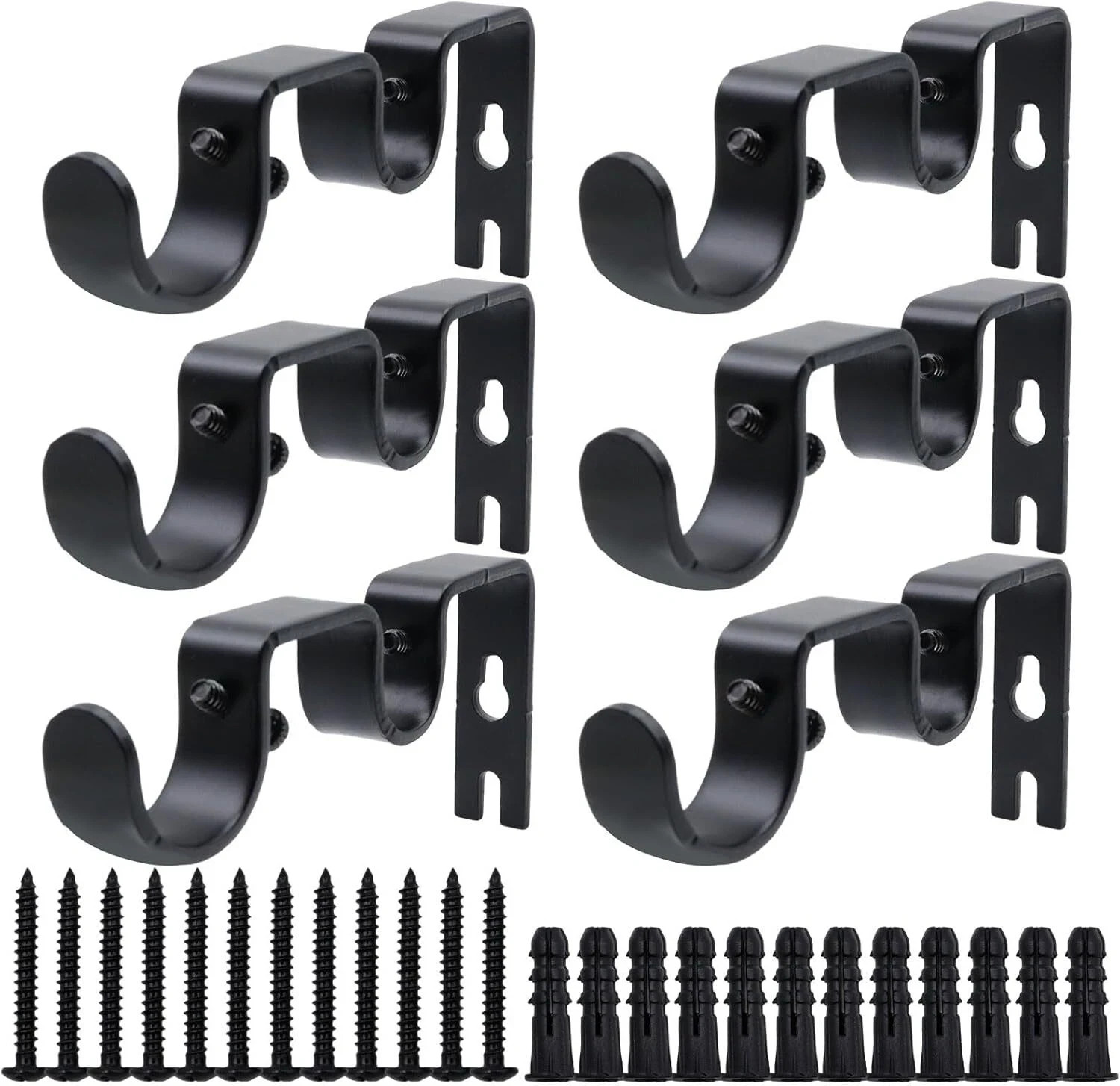 Double Curtain Rod Bracket 6 Pack Metal Curtain Rod Holders for Wall Sturdy C…