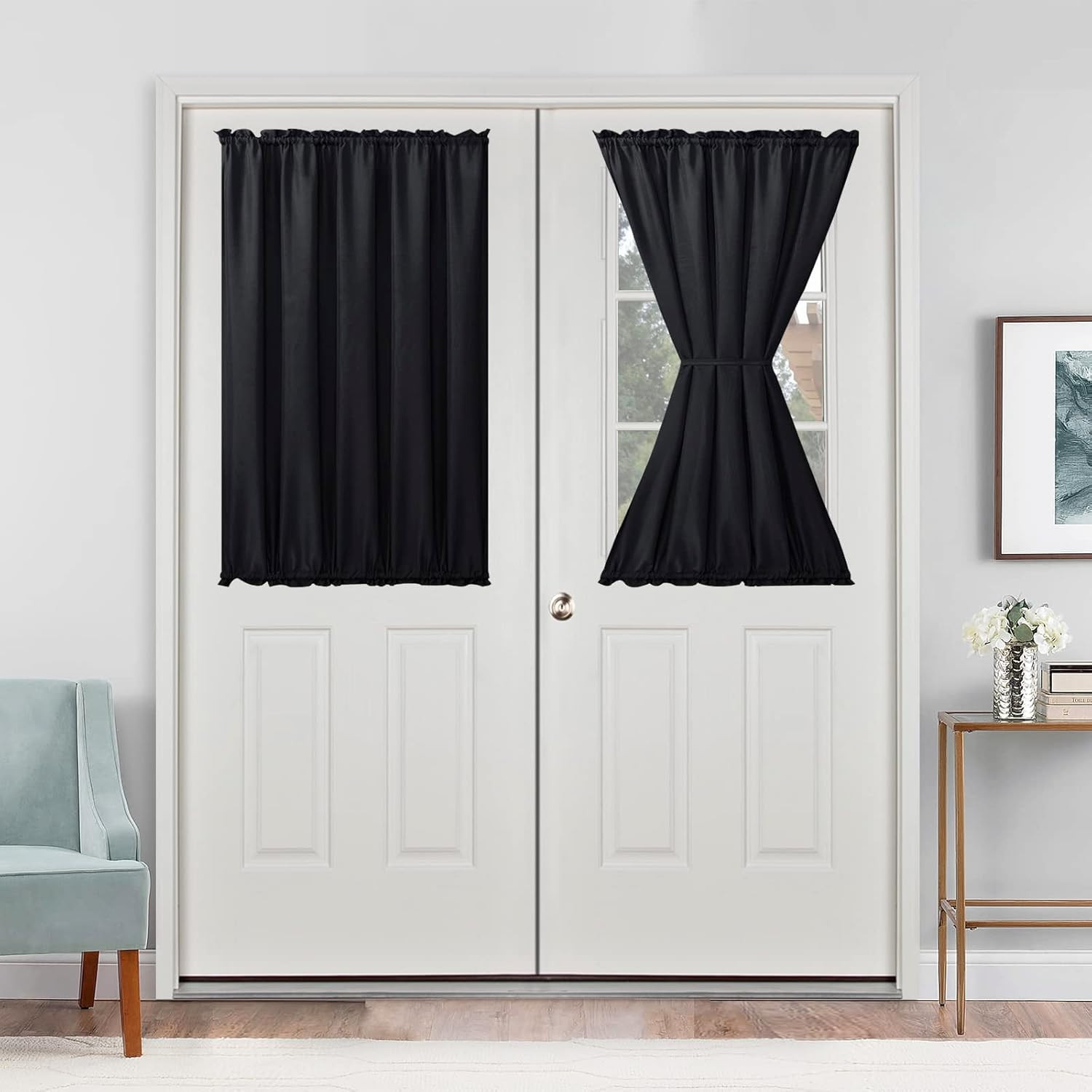 French Door Curtains for Small Window, Rod 52″W X 40″L (Pack of 1) Black