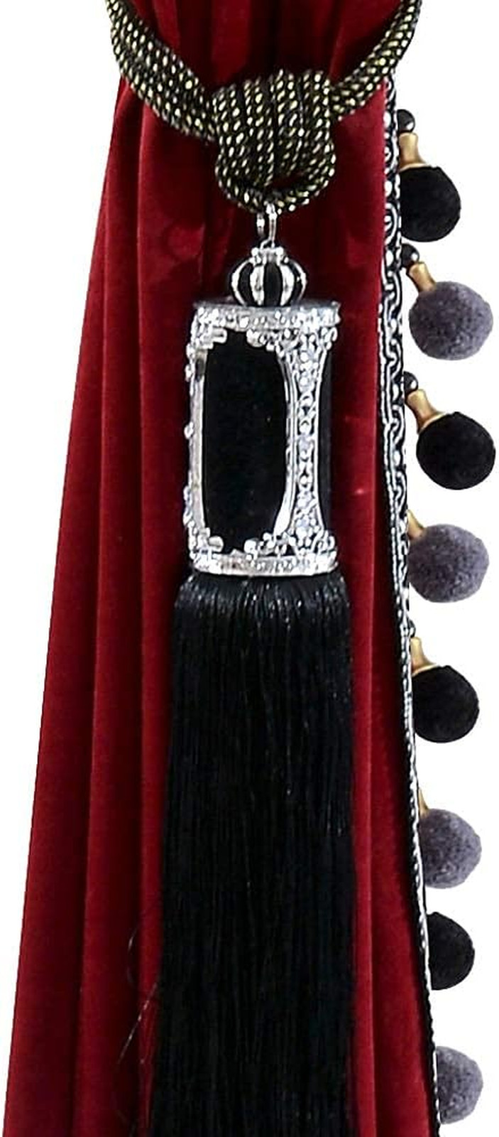 Set di 2 Pannelli di Tende in Velluto Nero Pom Poms per Camera da Letto