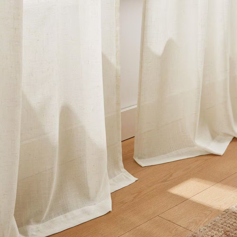 Brigitte Eyelet Scalloped Edge Neutral Faux Linen 38 In. W X 84 In. L Rod Pocket
