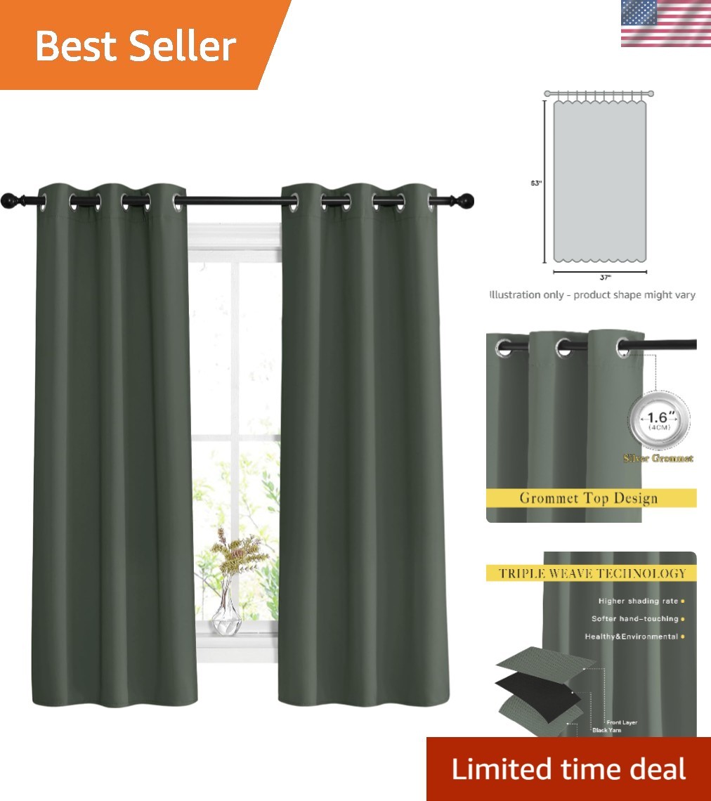 Bedroom Curtains 63 inch Length 2 Panels – Grommet Top Blackout Room Darkenin…