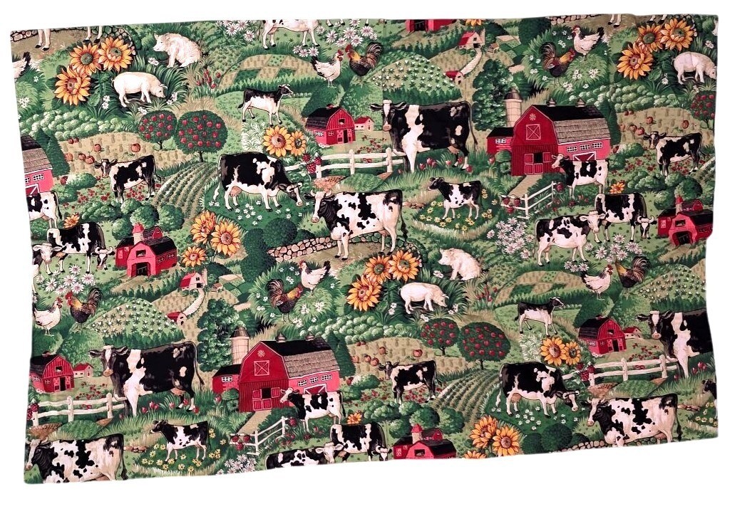 Kitchen Curtains w/ Valance Farm-Themed Cow & Barnyard Print 2ft W Valance 34L