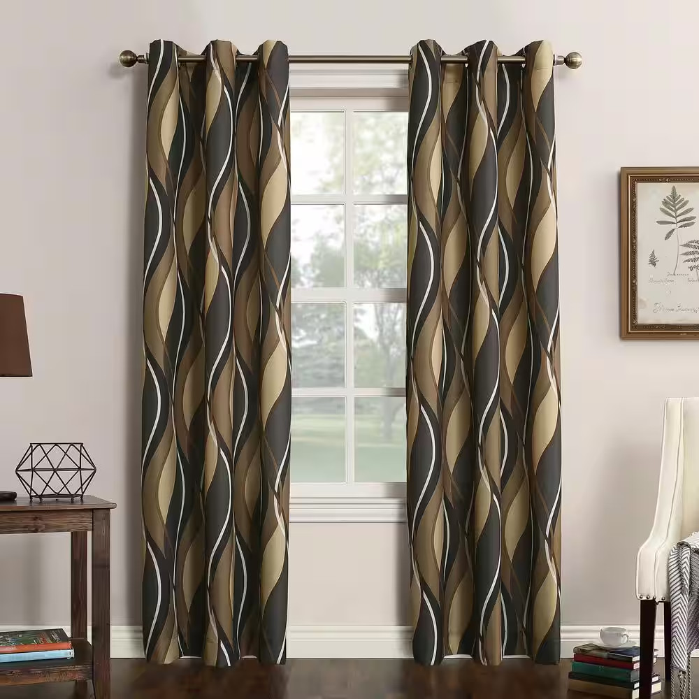 Intersect Ogee Print Charcoal Polyester 48 In. W X 84 In. L Grommet Light Filter