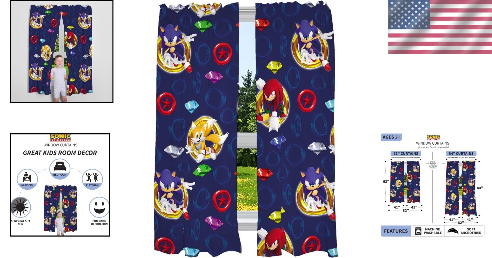 84-Inch Sonic the Hedgehog Drapes – 2-Panel Set for Fun Bedrooms & Playrooms