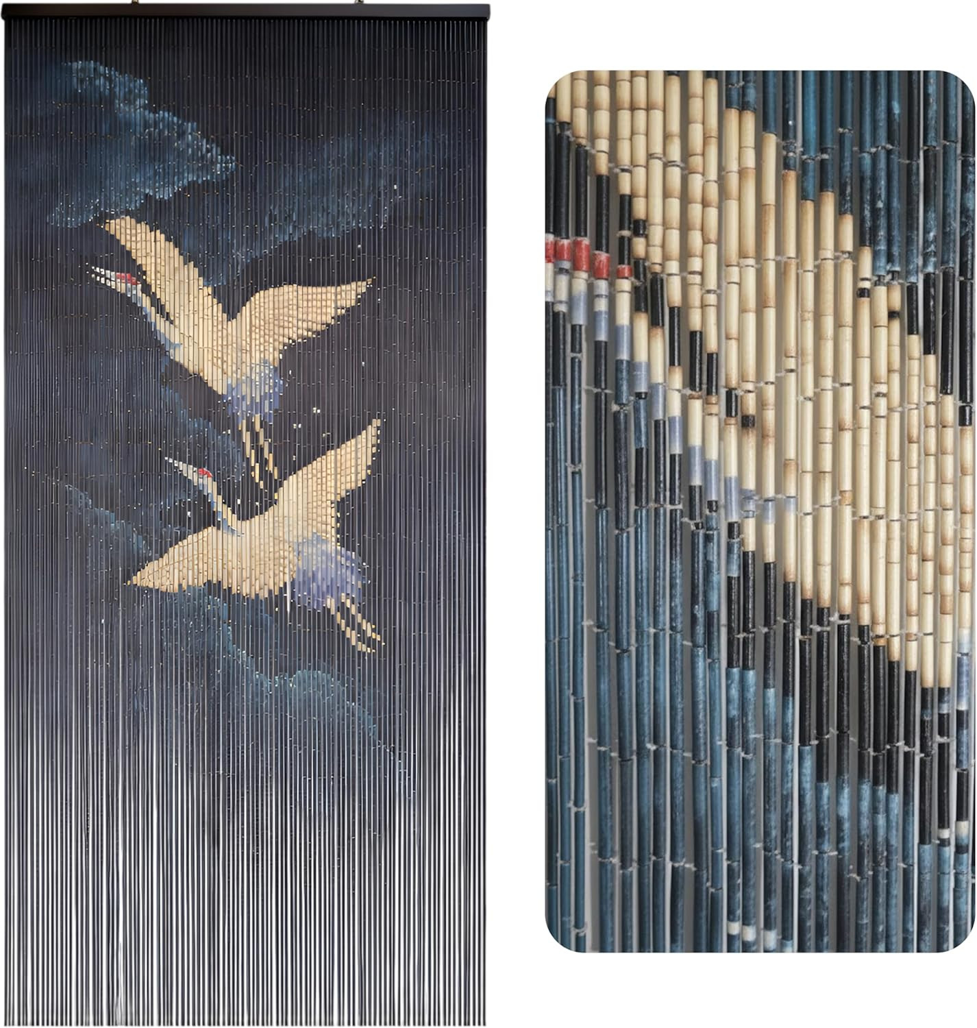 Vietbud Flying Cranes Beaded Curtains for Doorways, Bamboo Blinds 35.4×78.7